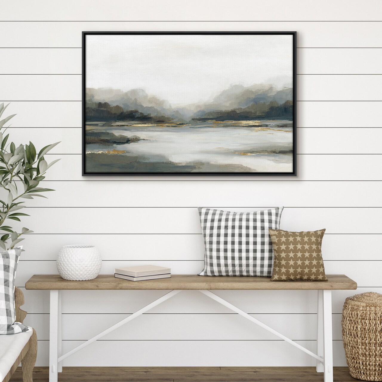 Americanflat Canvas Wall Art with Gold Foil - Grey, Black, White and Blue - Mountain Landscape Wall Art